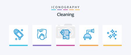 Illustration for Cleaning Blue 5 Icon Pack Including neat. clean. scrub. shower. bathroom. Creative Icons Design - Royalty Free Image
