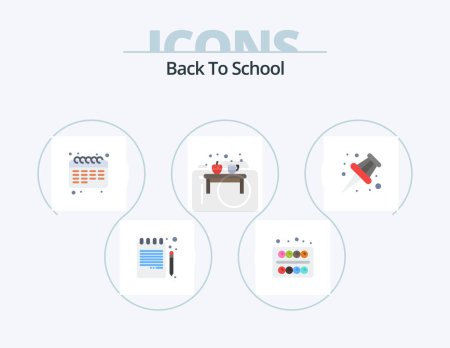 Ilustración de Back To School Flat Icon Pack 5 Icon Design. marker. education. calendar. drink. coffee - Imagen libre de derechos