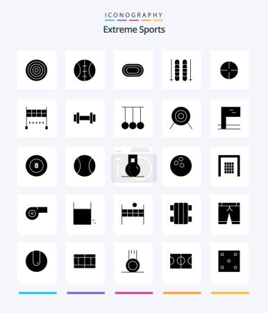 Téléchargez les illustrations : Pack d'icônes Creative Sport 25 Glyph Solid Black Tels que la finition. la vue. hippodrome. gymnase. sport - en licence libre de droit