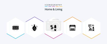 Téléchargez les illustrations : Home And Living 25 Glyph icon pack including . living. living. home. window - en licence libre de droit