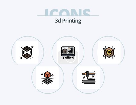 Téléchargez les illustrations : 3d Printing Line Filled Icon Pack 5 Icon Design. . machine. cube. 3d. printing - en licence libre de droit