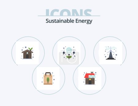 Téléchargez les illustrations : Sustainable Energy Flat Icon Pack 5 Icon Design. ecology. invention. solar. energy. greenhouse - en licence libre de droit