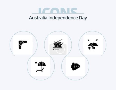 Illustration for Australia Independence Day Glyph Icon Pack 5 Icon Design. culture. weapon. schooling. travel. boomerang - Royalty Free Image
