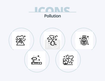 Téléchargez les illustrations : Ligne de pollution Icône Pack 5 Icône Design. pollution. gaz. venimeux. fumée. ordures - en licence libre de droit