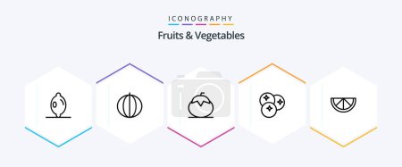 Illustration for Fruits and Vegetables 25 Line icon pack including lemon. fruits. fruit. fruit. blueberry - Royalty Free Image