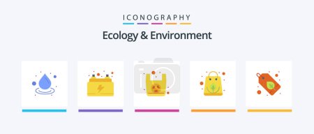 Téléchargez les illustrations : Ecology And Environment Flat 5 Icon Pack Including green. organic. recycle bag. organic. Creative Icons Design - en licence libre de droit