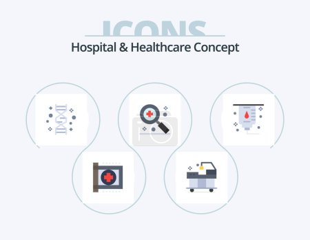 Téléchargez les illustrations : Concept hôpital et soins de santé Flat Icon Pack 5 Icon Design. . hôpital. traitement. soins de santé. génétique - en licence libre de droit