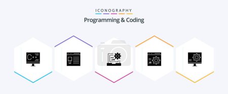 Illustration for Programming And Coding 25 Glyph icon pack including develop. browser. page. programming. develop - Royalty Free Image