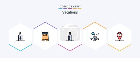 Illustration for Vacations 25 FilledLine icon pack including location. beach house. drink. beach. transportation - Royalty Free Image