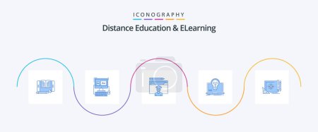 Illustration for Distance Education And Elearning Blue 5 Icon Pack Including screen. success. editing. bulb. graduation - Royalty Free Image