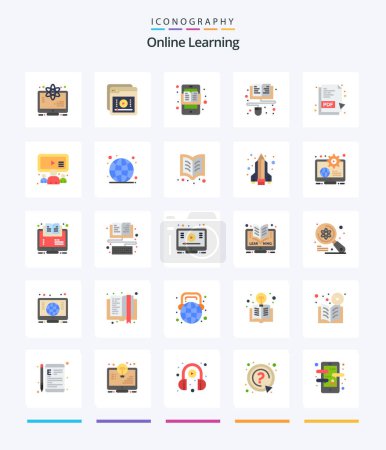 Illustration for Creative Online Learning 25 Flat icon pack  Such As pdf. learning. online. education. e-learning - Royalty Free Image