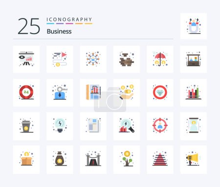 Ilustración de Paquete de iconos de Business 25 Flat Color incluyendo inversión. activos. conexiones. Resolviendo. mente - Imagen libre de derechos