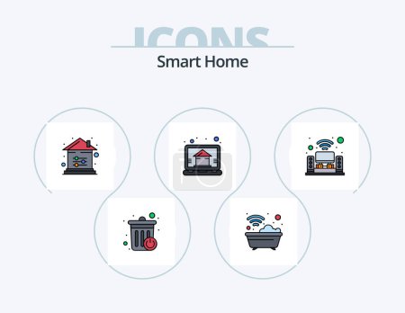 Ilustración de Smart Home Line Filled Icon Pack 5 Icon Design. power. home. home. electronic. recycle bin - Imagen libre de derechos