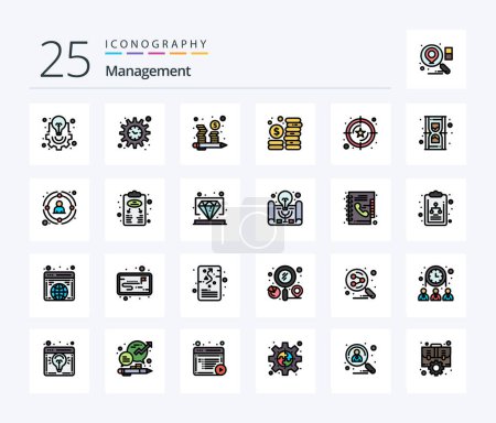 Ilustración de Management 25 Line Filled icon pack including hourglass. value. budget. star. rating - Imagen libre de derechos