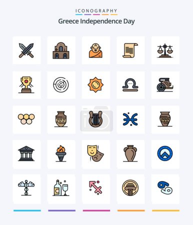 Ilustración de Creative Greece Independence Day 25 Line FIlled icon pack  Such As award. ireland. greek. balance. text - Imagen libre de derechos