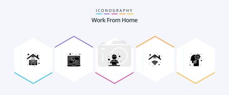 Téléchargez les illustrations : Work From Home 25 Glyph icon pack including management. connection. employee. wifi. home - en licence libre de droit