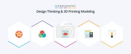 Ilustración de Design Thinking And D Printing Modeling 25 Flat icon pack including text. pen . text . calculatre. monitor - Imagen libre de derechos