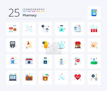 Téléchargez les illustrations : Pharmacy 25 Flat Color icon pack including ampule. medicine. pharmacist. list. herbal medicine - en licence libre de droit