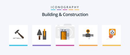 Téléchargez les illustrations : Building And Construction Flat 5 Icon Pack Including gage. construction. masonry. building. construction. Creative Icons Design - en licence libre de droit