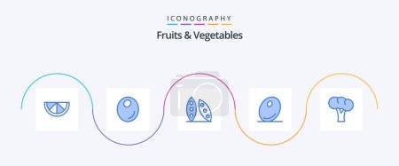 Téléchargez les illustrations : Fruits and Vegetables Blue 5 Icon Pack Including . organic. food health. gastronomy. vegetable - en licence libre de droit