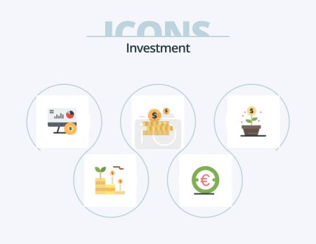 Téléchargez les illustrations : Investment Flat Icon Pack 5 Icon Design. growth. money. money. investment. investment - en licence libre de droit