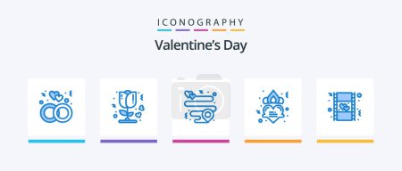 Illustration for Valentines Day Blue 5 Icon Pack Including love. film. heart. romance. heart. Creative Icons Design - Royalty Free Image