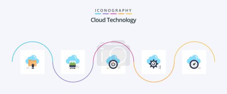 Illustration for Cloud Technology Flat 5 Icon Pack Including cloud. gear. cloud. off. down - Royalty Free Image