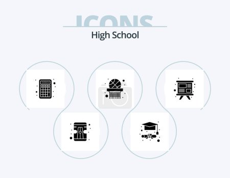Téléchargez les illustrations : High School Glyph Icon Pack 5 Icon Design. . team. math. study. basket net - en licence libre de droit