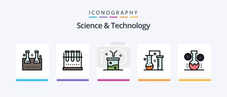 Illustration for Science And Technology Line Filled 5 Icon Pack Including lab flask. chemical flask. nuclear fission. science portfolio. science education. Creative Icons Design - Royalty Free Image