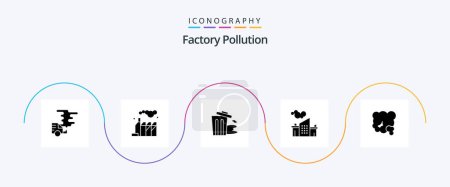 Illustration for Factory Pollution Glyph 5 Icon Pack Including dust. pollution. environment. landscape. factory - Royalty Free Image