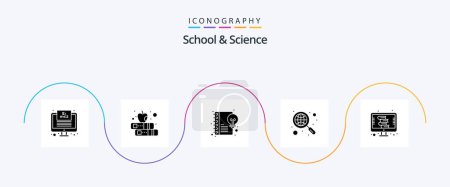 Téléchargez les illustrations : School And Science Glyph 5 Icon Pack Including dictionary. research. content. global research. discover - en licence libre de droit
