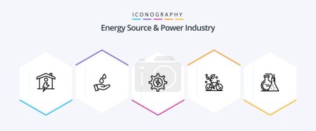 Ilustración de Energy Source And Power Industry 25 Line icon pack including chemicals. plant. gear. friendly. cycle - Imagen libre de derechos