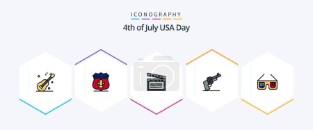 Illustration for Usa 25 FilledLine icon pack including glasses. american. american. weapon. gun - Royalty Free Image