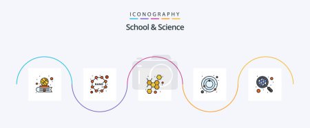 Téléchargez les illustrations : School And Science Line Filled Flat 5 Icon Pack Including global. atom. planets. astronomy - en licence libre de droit