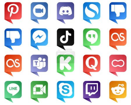 Ilustración de Chat bubble style Social Media Icon Set 20 icons such as video. tiktok. fb and messenger icons. Elegant and high resolution - Imagen libre de derechos