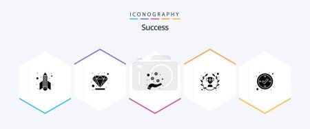 Illustration for Sucess 25 Glyph icon pack including tick. check. money reward. success. awards - Royalty Free Image