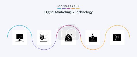 Ilustración de Digital Marketing And Technology Glyph 5 Icon Pack Including marketing. play. mail. video. mobile - Imagen libre de derechos