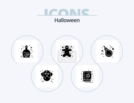 Téléchargez les illustrations : Halloween Glyph Icon Pack 5 Icon Design. gallo. gingerbread man. scary. ginger. zombie - en licence libre de droit