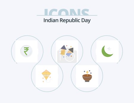 Illustration for Indian Republic Day Flat Icon Pack 5 Icon Design. celebrate. rupee. lamp. inr. finance - Royalty Free Image