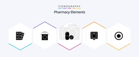 Illustration for Pharmacy Elements 25 Glyph icon pack including medical . body . medical. pills - Royalty Free Image
