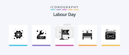 Illustration for Labour Day Glyph 5 Icon Pack Including calendar. stop. wrench. notice. labour. Creative Icons Design - Royalty Free Image
