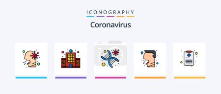 Téléchargez les illustrations : Coronavirus Line Filled 5 Icon Pack Including lab. sign. health chart. healthcare. medica. Creative Icons Design - en licence libre de droit
