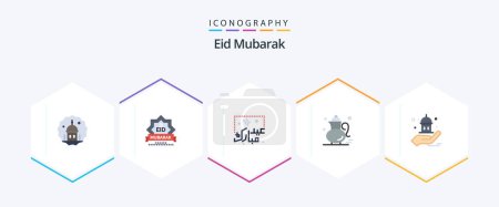 Téléchargez les illustrations : Eid Mubarak 25 Flat icon pack including qehwa. tea. star. islam. typography - en licence libre de droit