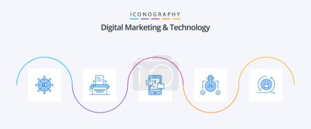 Ilustración de Digital Marketing And Technology Blue 5 Icon Pack Including visiter. dollar. promotoin. solution. bulb - Imagen libre de derechos