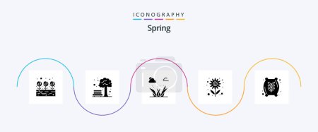 Téléchargez les illustrations : Spring Glyph 5 Icon Pack Including food. sun. grasses. summer. flower - en licence libre de droit