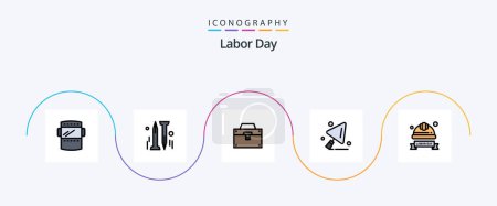 Illustration for Labor Day Line Filled Flat 5 Icon Pack Including hard cap. construction worker. bag. construction tools. toolkit - Royalty Free Image