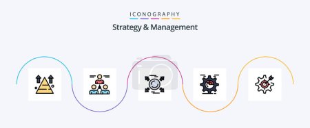 Téléchargez les illustrations : Strategy And Management Line Filled Flat 5 Icon Pack Including chart. gear. team. setting. direction - en licence libre de droit