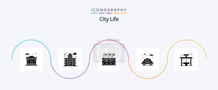 Téléchargez les illustrations : City Life Glyph 5 Icon Pack Including . bus. life. life. car - en licence libre de droit