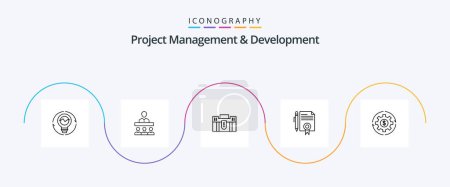 Ilustración de Project Management And Development Line 5 Icon Pack Including travel. portfolio. team. holding. business - Imagen libre de derechos