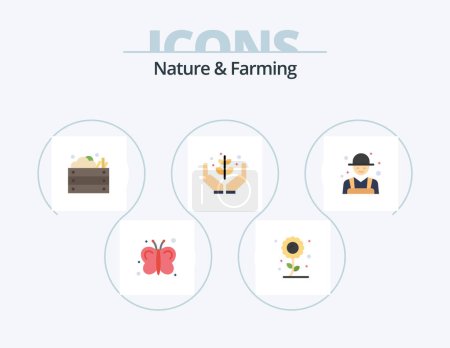 Illustration for Nature And Farming Flat Icon Pack 5 Icon Design. nature. garden. agriculture. farming. vegetables - Royalty Free Image